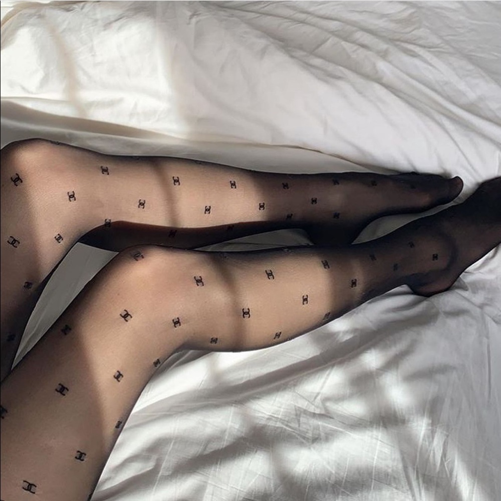 Chanel black CC logo tights